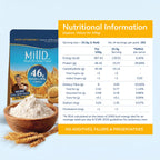 MillD High Protein Atta nutritional information showing 46g protein, dietary fibre and no preservatives 