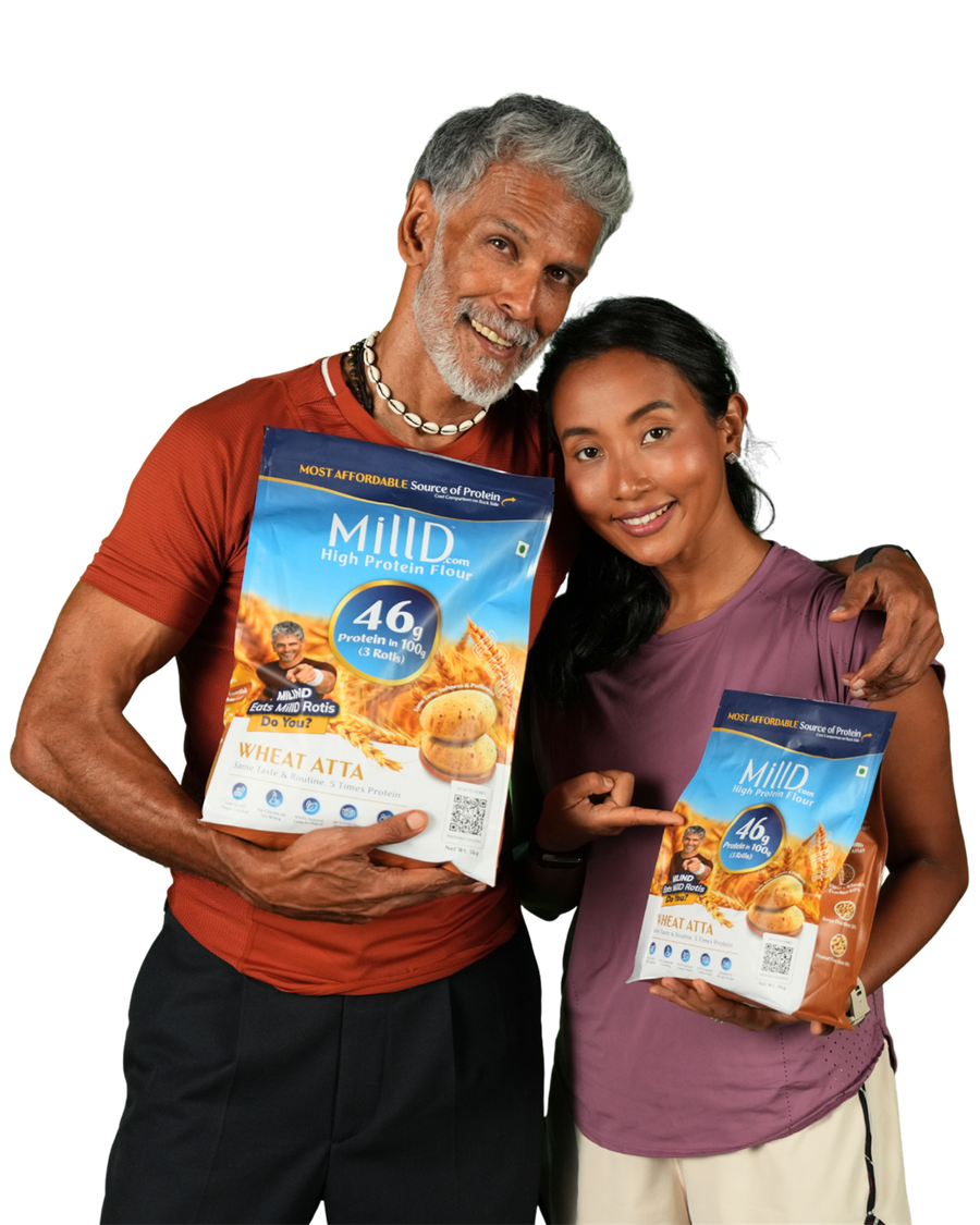 Milind Soman and Ankita Konwar with MillD Atta