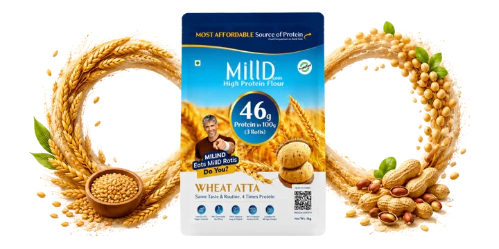 MillD High Protein Atta made with thoughtfully selected ingredients, featuring 100% vegetarian, no additives, no maida and no preservatives 